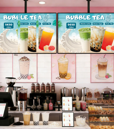 超薄灯箱 灯箱广告牌/点单超薄吊挂展示牌 餐饮/奶茶店 室内LED 可靠墙安装，可吊天花板  - A4(297*210mm)/灯箱+海报印刷